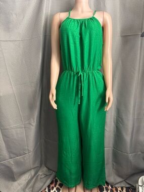 Sleeveless Emerald Green Drawstring Jumpsuit